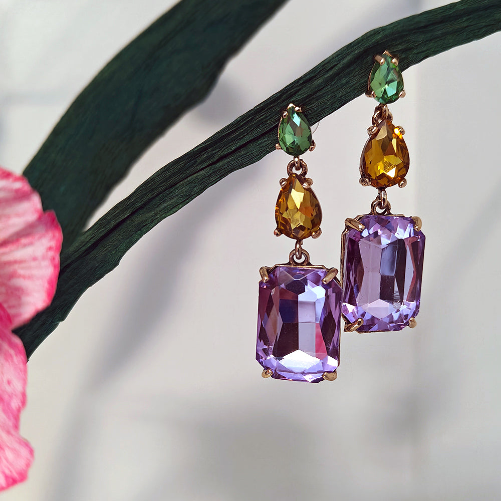 Large long earrings purple stones | Stora långa örhängen med lila stenar