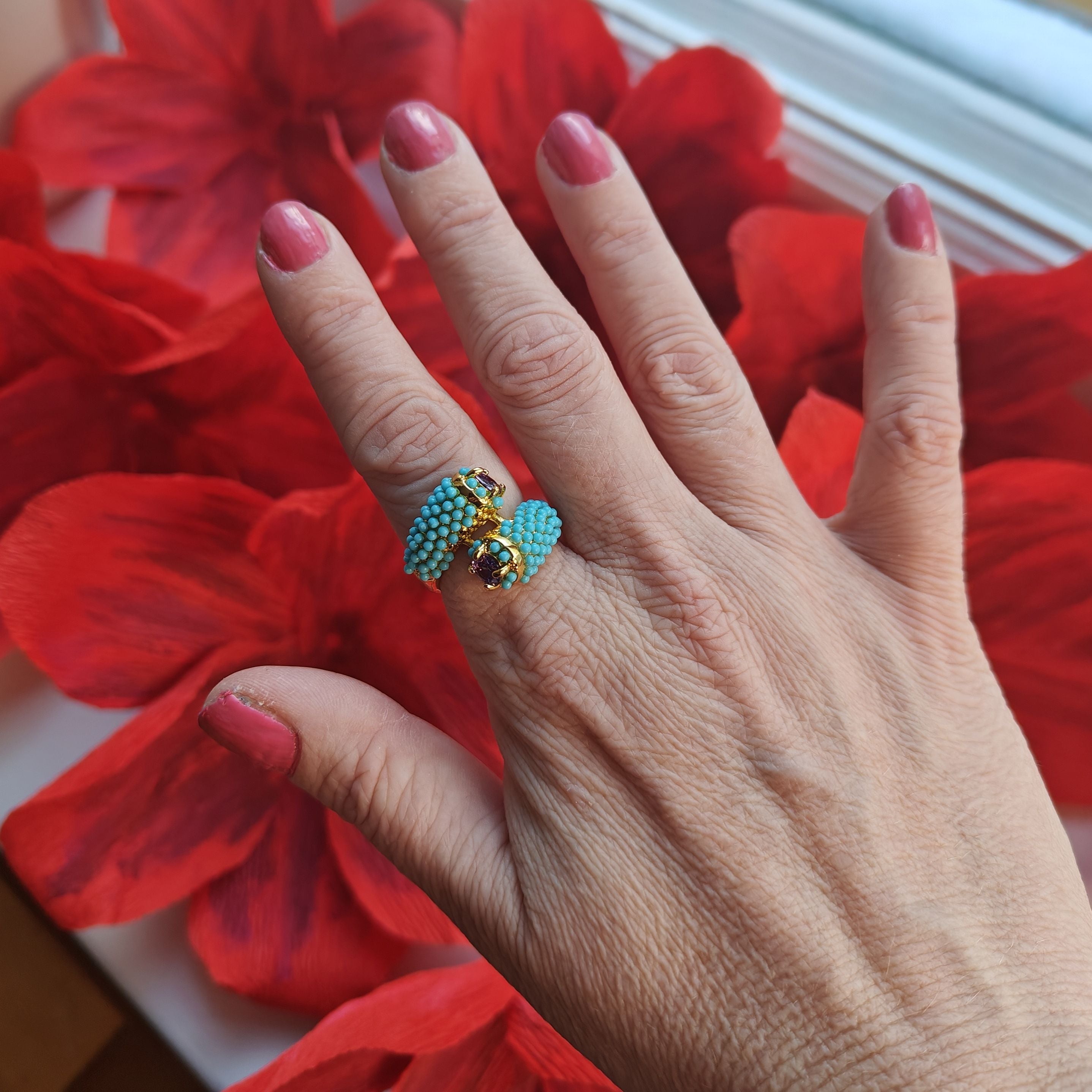 Coctail ring turquoises amethysts gold | Cocktailring turkoser ametister guld