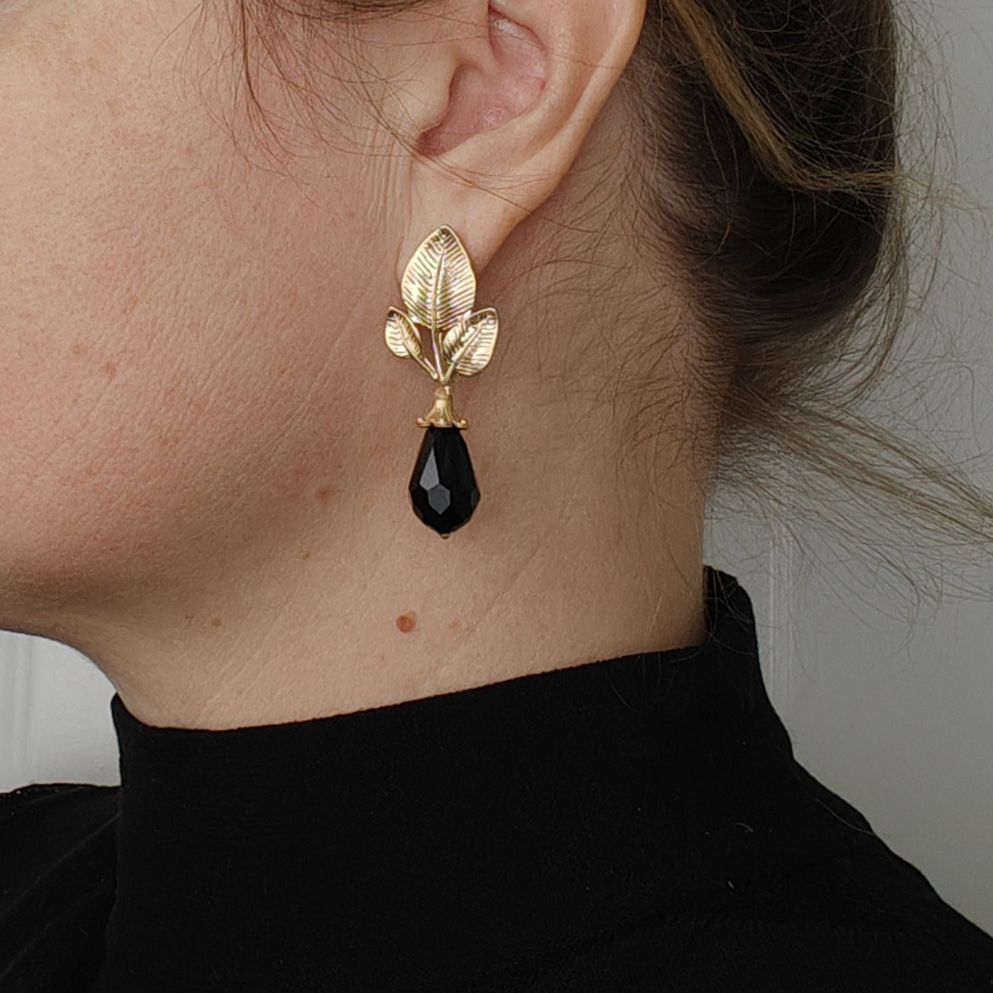 Leaves BLACK - earrings