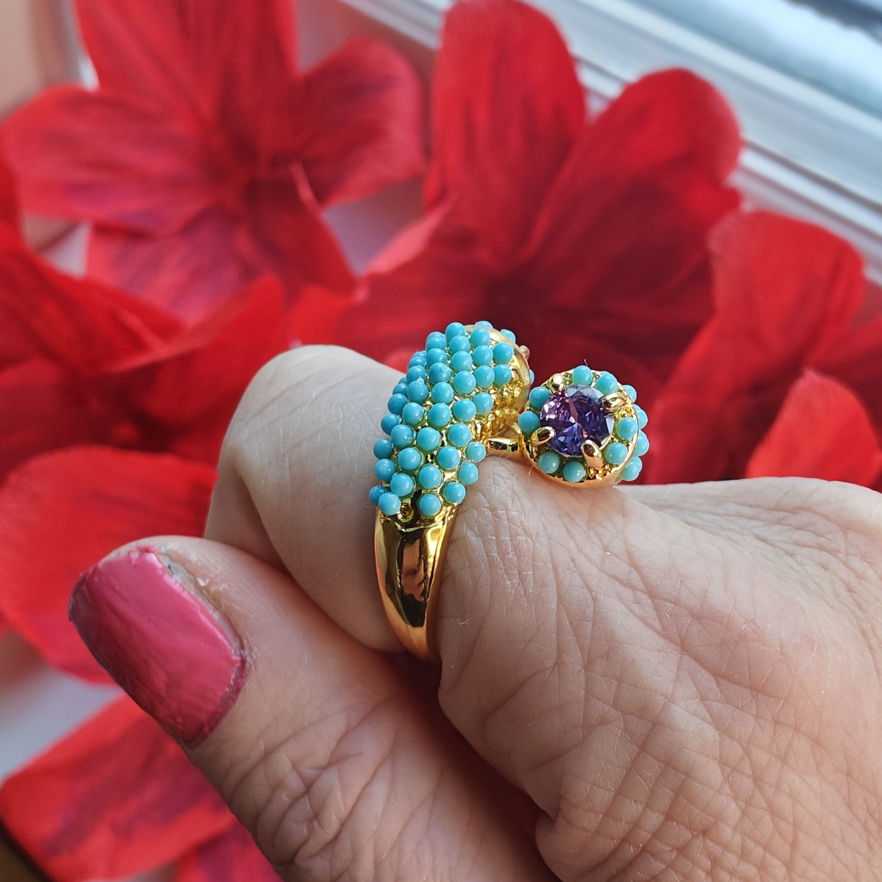 Coctail ring turquoises amethysts gold | Cocktailring turkoser ametister guld