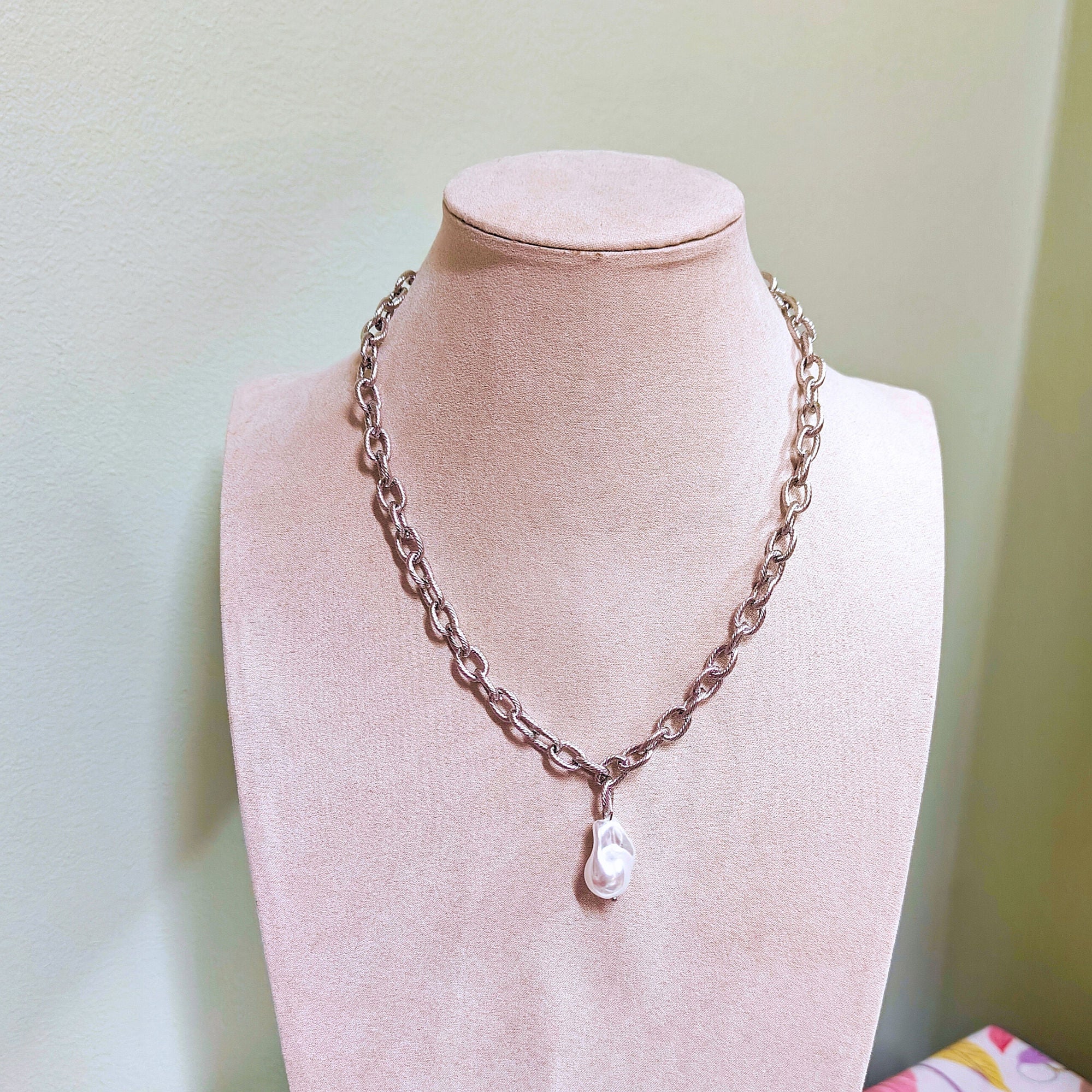 Big pearl SILVER - halsband