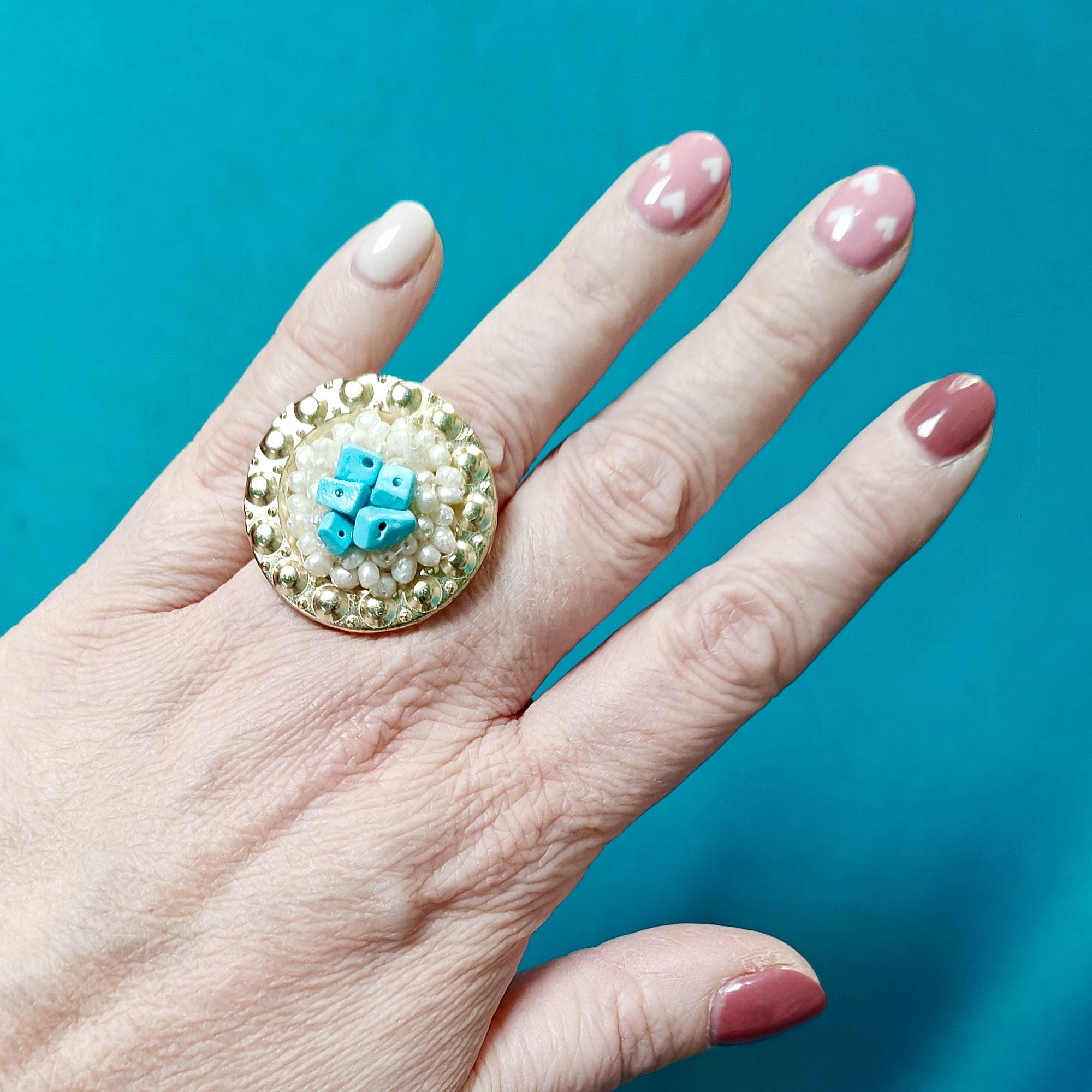 Caltagirone sead and bead TURKOS - ring